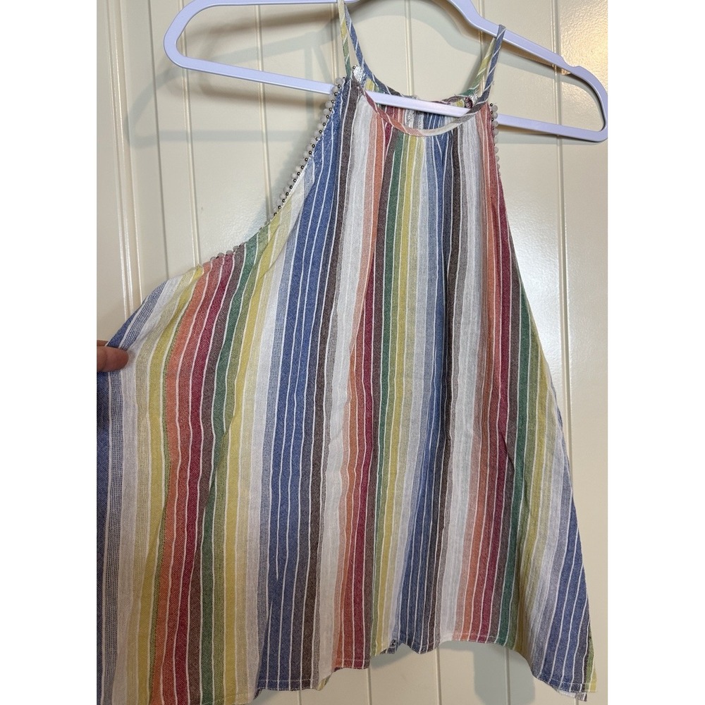 For the Republic Striped Beaded Sleeveless Halter House Top Rainbow Lightweight
